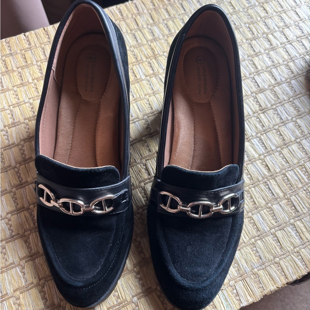 Gianni Bernini Black Suede Loafers with Gold Chain